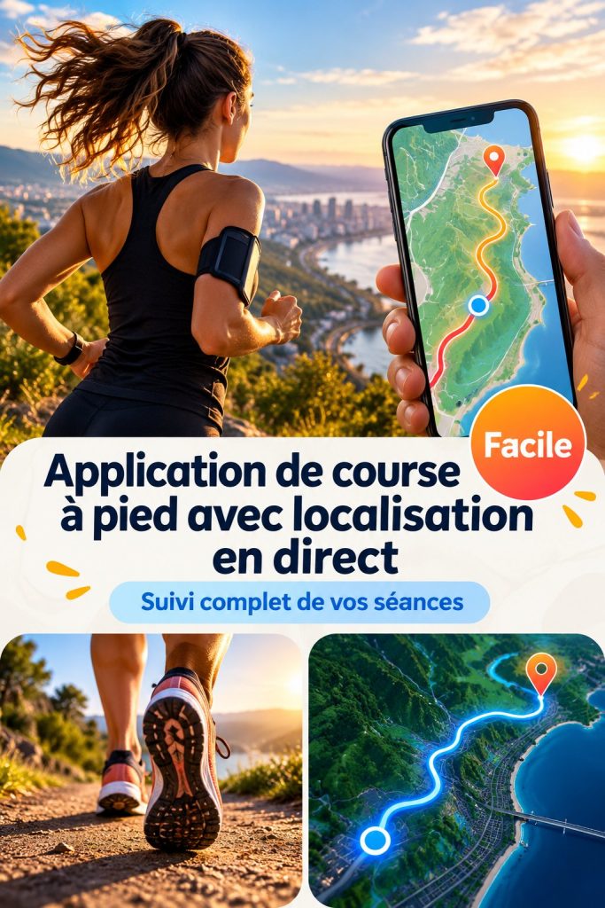 Capture d'écran d'une application de course avec suivi GPS en temps réel.