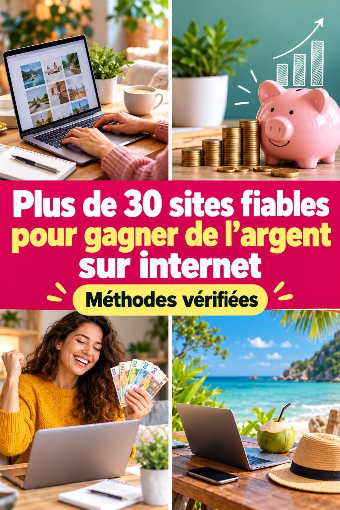Capture d'écran de sites fiables pour gagner de l'argent en ligne.